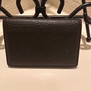 Burberry Unisex Bifold Card Case Coin Pouch Brown Pebbled Leather Minimalist